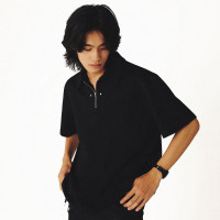 INAUDIBLE 280g半拉鍊polo衫短袖通勤休閒黑翻領垂感珠地棉clean