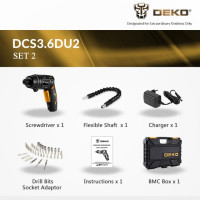 DEKO DCS3.6DU2 аккумуляторная электрическая отвертка с перезаряжаемой батареей