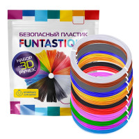 Пластик для 3D ручки PLA Funtastique (12 цветов по 10 метров) , Набор БЕЗОПАСНОГО пластика БЕЗ ЗАПАХА , светящийся , леска 3д , стержни , картриджи для принтера