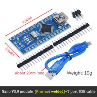 Arduino NANO V3.0, ATmega328 (гребенка не припаяна) + кабель USB