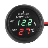 Цифровой светодиодный автомобильный прикуриватель, вольтметр, термометр, автомобильное зарядное устройство с USB 12 В/24 В, измеритель температуры, Вольтметр 3 в 1/ 2 в 1