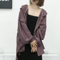 2023秋季新款韓版時尚流行純色慵懶風大版薄款連帽防曬外套女小眾