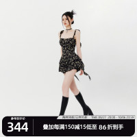 VOCK 茶歇茉莉 法式黑色碎花吊帶裙夏季純欲茶歇裙收腰顯瘦洋裝