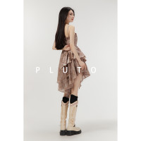 PLUTO衍生/辣妹法式抹胸吊帶洋裝小眾設計感紮染拼接顯瘦裙子女