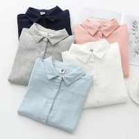 雙層棉紗襯衫女長袖寬鬆2023秋裝韓版文藝百搭純棉女士柔軟襯衫