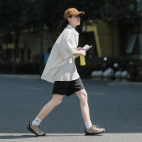 夏季短袖襯衫女日系cityboy復古休閒白襯衣潮流寬鬆工裝半袖上衣