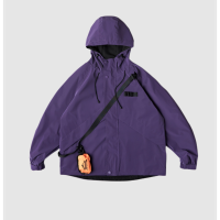 HETYY春季復古機能風挎包連帽衝鋒衣夾克男女潮牌寬鬆情侶外套