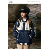 HETYY日系潮牌撞色拼接寬鬆立領夾克男女2023春秋新款街頭外套