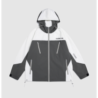 HETYY機能風撞色拼接連帽衝鋒衣男女復古寬鬆情侶百搭潮牌外套