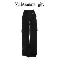 清倉秒殺~品牌折扣專櫃撤回女裝美式黑色工裝褲牛仔直筒寬褲子