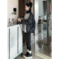 2023冬季新款韓版時尚洋派拼色棉衣設計感高領寬鬆百搭加厚厚棉T女