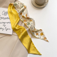 Маленький шелковый шарф желтого и белого цвета, узкие ленты, Женская повязка для волос, Сумка с завязкой, украшенная высококачественным длинным шарфом