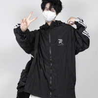 包醬鋪 美式夏季戶外防曬衣UPF50+薄款三條槓連帽衝鋒衣外套男女