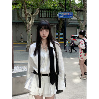 FunnJ方形茶幾 酷颯教主收腰襯衫洋裝女設計感高級短裙荷葉邊可拆卸