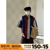 ORGEING原創三色撞色拼接polo 寬鬆情侶套頭圓領休閒短袖T恤男女