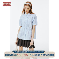 午睡自制 短袖襯衫上衣女夏季新款學院風設計感純棉甜美日系襯衫