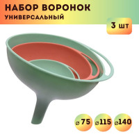 Воронка кухонная с узким носиком для банок и бутылок Martika - набор воронок D7.5 см, D11.5 см, D14 см, бирюзово-коралловый