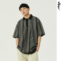 APOGE3 復古條紋短袖POLO衫男潮牌寬鬆情侶休閒百搭T恤