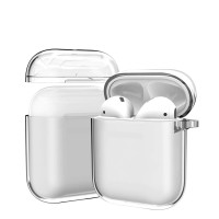 Тонкий прозрачный силиконовый чехол KRISTANAM для наушников Apple AirPods 1 и Apple AirPods 2 / Эпл Аирподс 1 и Эпл Аирподс 2, с карабином