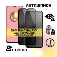 Комплект 2 шт: Защитное стекло антишпион для Samsung Galaxy A50 M31 M21 A30 M30S A30S A20, на весь экран, Cavolo