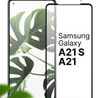 Защитное противоударное 3D стекло для телефона Samsung Galaxy A21s и A21 / Полноэкранное стекло на смартфон Самсунг Галакси А21с и А21 с черной рамкой / Прозрачное 9H