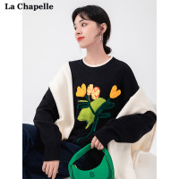 拉夏貝爾/La Chapelle設計感鬱金香長袖針織衫毛衣女加厚上衣冬季