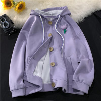 韓系慵懶風衛衣開衫女紫色棒球服溫柔風奶fufu甜酷獨特小眾外套春