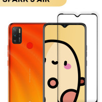 Стекло для Tecno Spark 5 Air (Техно Спарк 5 Эир / Текно Спарк 5 Аир) с черной рамкой, бренд КАРТОФАН, силиконовая клеевая основа