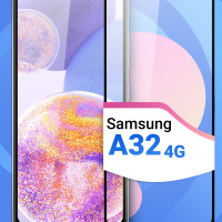 Защитное противоударное стекло для телефона Samsung Galaxy A32 4G / Полноэкранное стекло 9H на смартфон Самсунг Галакси А32 4G / Стекло на весь экран c черной рамкой