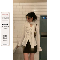 東日是個捲毛 聖德羅佩莊園 條紋襯衫女夏收腰V領襯衫長袖上衣