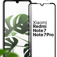 Защитное противоударное 3D стекло для телефона Xiaomi Redmi Note 7 и Note 7 Pro / Полноэкранное стекло на смартфон Сяоми Редми Нот 7 и Нот 7 Про с черной рамкой / Прозрачное 9H