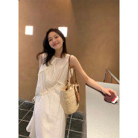 Turn right/陳大腿 法式復古白色無袖吊帶洋裝女夏小眾度假長裙