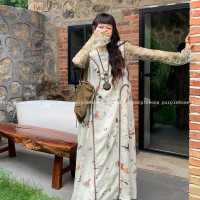 one purple| 復古新中式水墨印花洋裝韓版寬鬆不規則包邊背心裙