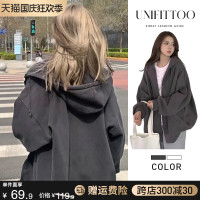 黑色拉鍊衛衣oversize女士早春秋季2023新款女裝開襟衫外套美式復古