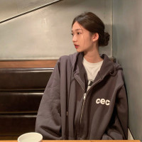 初春衛衣外套女春秋款薄款純棉拉鍊開衫秋冬韓版cec加絨加厚連帽