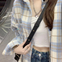 復古格子襯衫外套女春秋正肩小個子寬鬆休閒早秋港味復古chic上衣