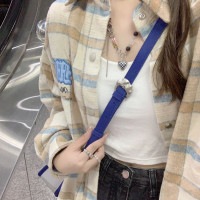 長袖格子襯衫女春秋2023年新款設計感小眾法式襯衫疊穿小個子上衣