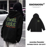 開衫厚棉T拉鍊女春秋大尺碼寬鬆ins慵懶風小眾潮牌復古港味chic外套