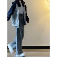 美式復古oversize拼接連帽運動衫女春秋薄款寬鬆開衫韓系慵懶風外套