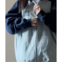 潮牌美式hiphop撞色插肩連帽運動衫女春秋季寬鬆韓版遮屁股開衫外套