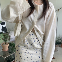 Unique SEI韓國小眾設計簡約夏季象牙白肌理亞麻防曬休閒外套襯衫