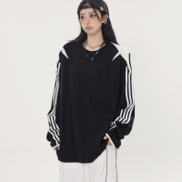 珍珍很懶 小眾星星三條槓拼接設計感長袖內搭衣先鋒圓領厚棉T