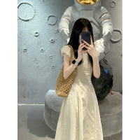 顯瘦法式洋派設計感短袖氣質洋裝度假風夏季鹽系高腰別致裙子女