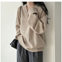 大尺碼慵懶風V領長袖針織毛衣女冬季胖MM遮肚上衣藏肉中長版打底衫