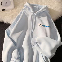 Dops大樸自制baby藍連帽運動衫男秋冬加絨設計感印花帽衫寬鬆套頭