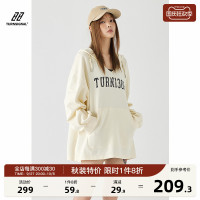 Turn Signal潮牌連帽V領衛衣女春秋2023新款寬鬆薄款休閒厚棉外套