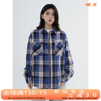 川川也美式街頭格子長袖襯衫外套男女復古寬鬆POLO衫開衫上衣潮牌