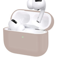 Силиконовый чехол (футляр) для наушников Apple AirPods Pro/ кейс на аирподс про, цвет бежевый