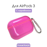 Силиконовый чехол (футляр) для наушников Apple AirPods 3/ кейс на аирподс 3, цвет ярко-розовый