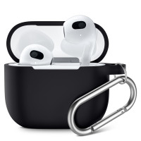 Силиконовый чехол NAM для наушников Apple AirPods 3 / противоударный  кейс для наушников  AirPods3 с карабином , черный